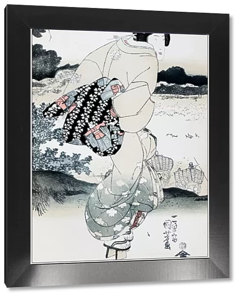 Antique Japanese Illustration: Geisha by Utagawa Kunisada