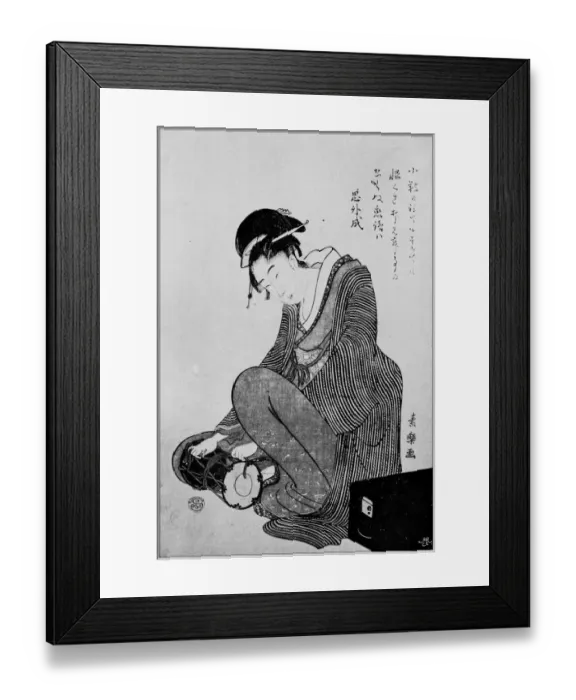 Framed Print : Antique Japanese Illustration: Woman with small drum by Soraku Framed Print : Antique Japanese Illustration: Woman with small drum by Soraku