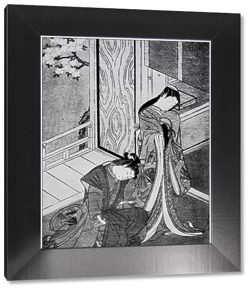 Antique Japanese Illustration: Two women by Kitao Shigemasa