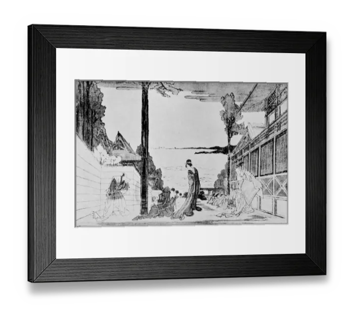 Framed Print : Antique Japanese Illustration: Scene from the play Chushingura by Kako (Hokusai)