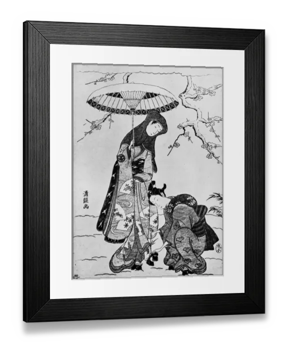Framed Print : Antique Japanese Illustration: Two women in winter by Torii Kiyotsune Framed Print : Antique Japanese Illustration: Two women in winter by Torii Kiyotsune