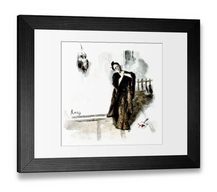 Framed Print : Antique dotprinted watercolor illustration of Japan: Woman at home