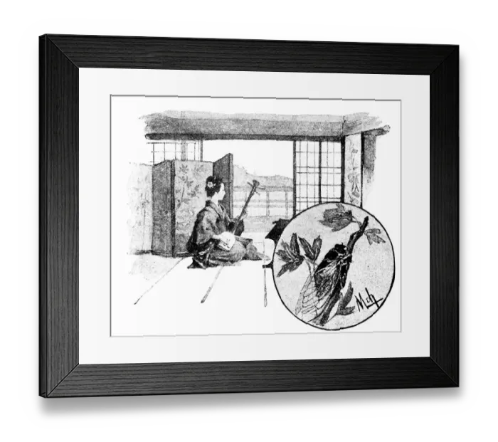 Framed Print : Antique dotprinted watercolor illustration of Japan: Woman with Shamisen guitar Framed Print : Antique dotprinted watercolor illustration of Japan: Woman with Shamisen guitar