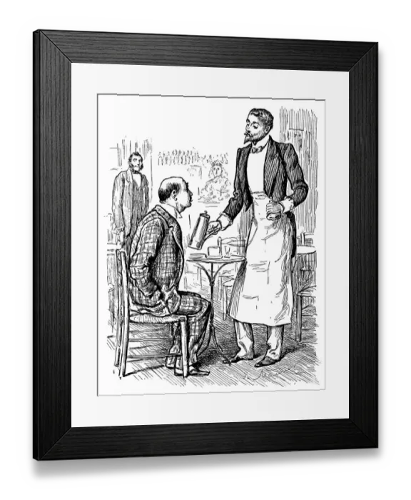 Framed Print : Victorian man ordering coffee from a waiter in a bar Framed Print : Victorian man ordering coffee from a waiter in a bar