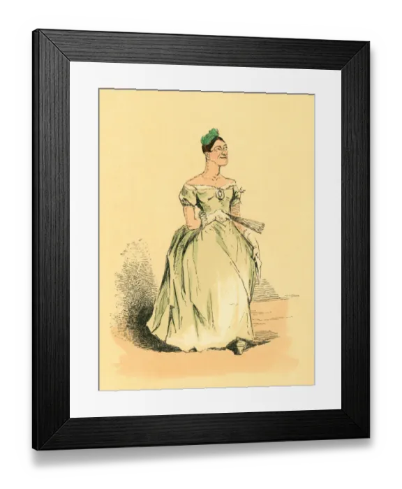 Framed Print : Rather unattractive Victorian lady with a fan