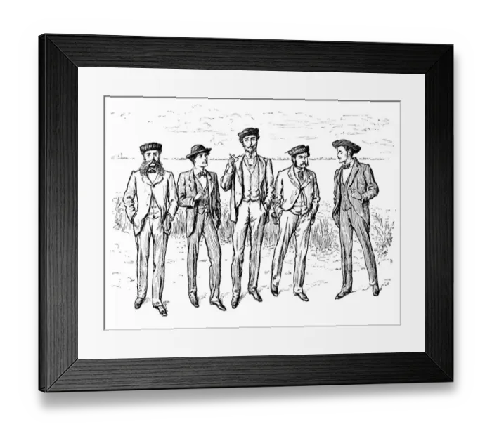 Framed Print : Five bewhiskered Victorian men standing in a line