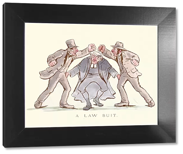 Victorian satirical cartoon - Law Suit as a boxing match