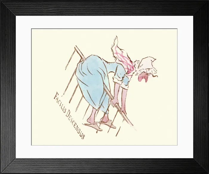 Framed Print : Victorian satirical cartoon - Facilis descensus Framed Print : Victorian satirical cartoon - Facilis descensus