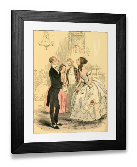 Framed Print : Young Victorian woman snobbishly regarding a prospective dance partner