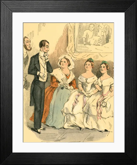 Framed Print : Slimy-looking Victorian man ogling a selection of ladies Framed Print : Slimy-looking Victorian man ogling a selection of ladies