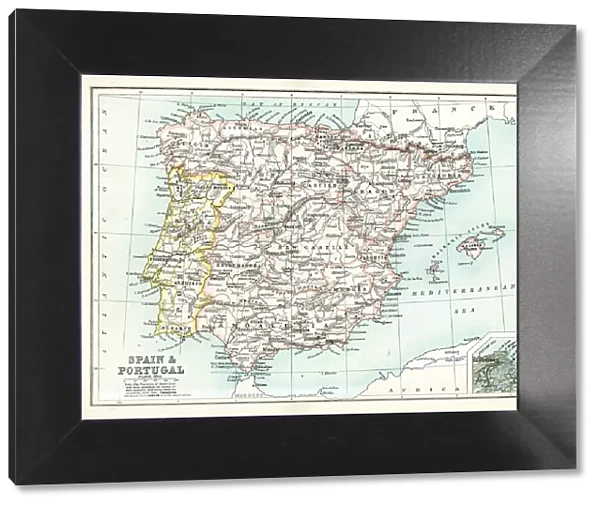 Antique map of Spain and Portugal