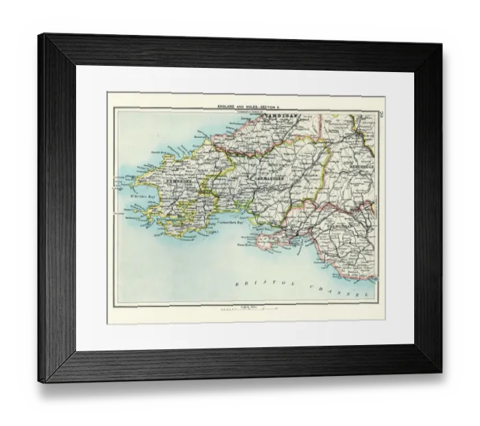 Framed Print : Antique map, Pembroke, Carmarthen, Glamorgan, Wales, 19th Century Framed Print : Antique map, Pembroke, Carmarthen, Glamorgan, Wales, 19th Century