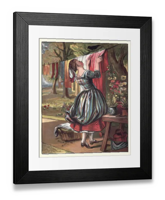 Framed Print : Sing a Song of Sixpence, Maid Hanging out the clothes Framed Print : Sing a Song of Sixpence, Maid Hanging out the clothes
