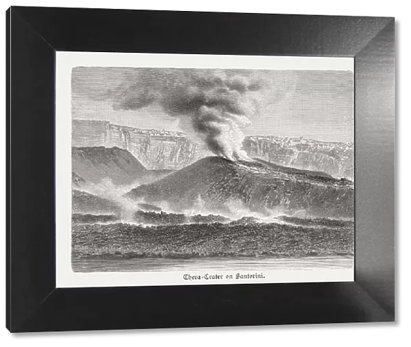 Thera crater on Santorini, Greece, wood engraving, published in 1897