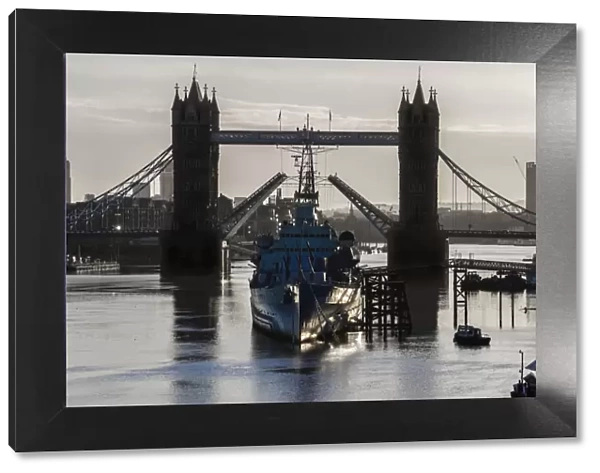 London Bridge and HMS Belfast in River Thames