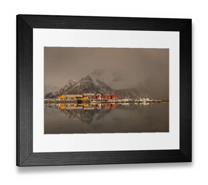 Framed Print : Beautiful landscape with clouds, fog, water, reflectaion in background at Lofoten Island, Norway Framed Print : Beautiful landscape with clouds, fog, water, reflectaion in background at Lofoten Island, Norway