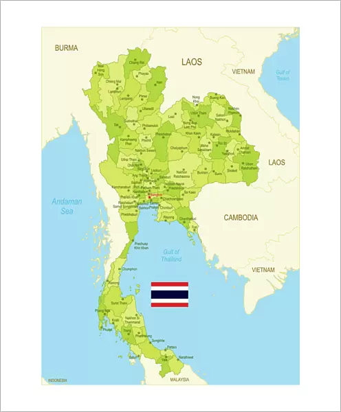 Flat map of Thailand with flag