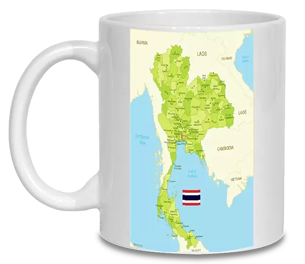 Flat map of Thailand with flag