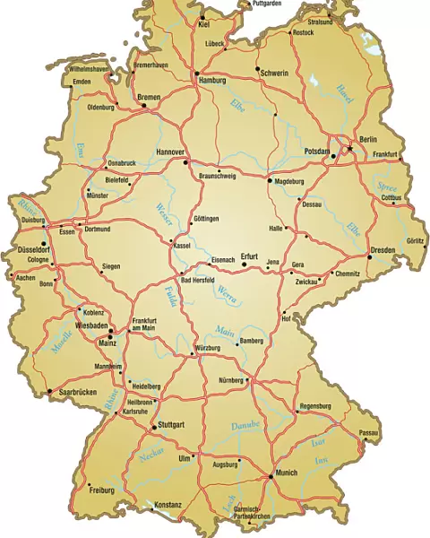 Map of Germany with all names of the main cities