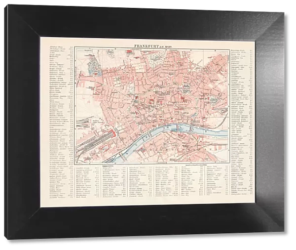 City map of Frankfurt am Main, Hesse, Germany, lithograph, 1897