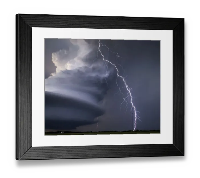 Framed Print : Thunderstorm lightning bolt over Nebraska