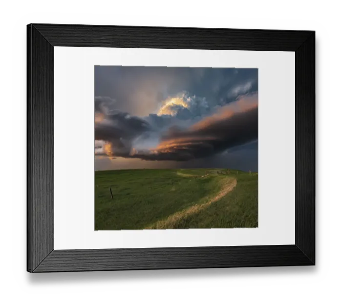 Framed Print : A rotating mesocyclone storm over South Dakota at sunset. USA Framed Print : A rotating mesocyclone storm over South Dakota at sunset. USA