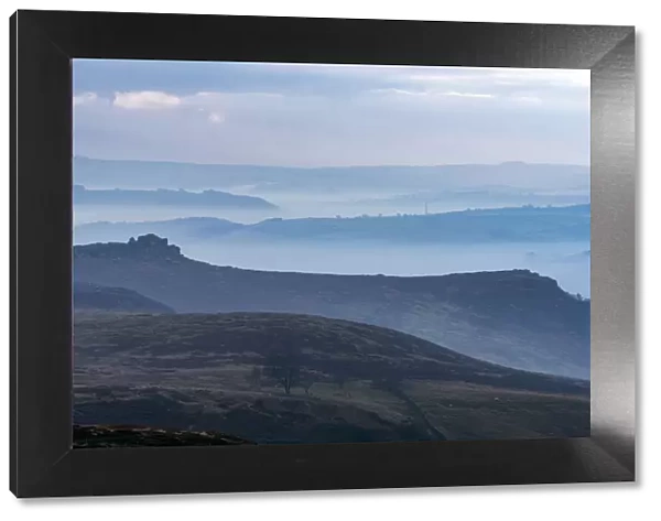 Layers of hills in the mist, Peak District National park, UK