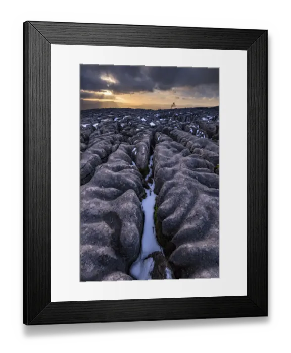 Framed Print : Limestone pavement at sunset. Yorkshire Dales. UK Framed Print : Limestone pavement at sunset. Yorkshire Dales. UK