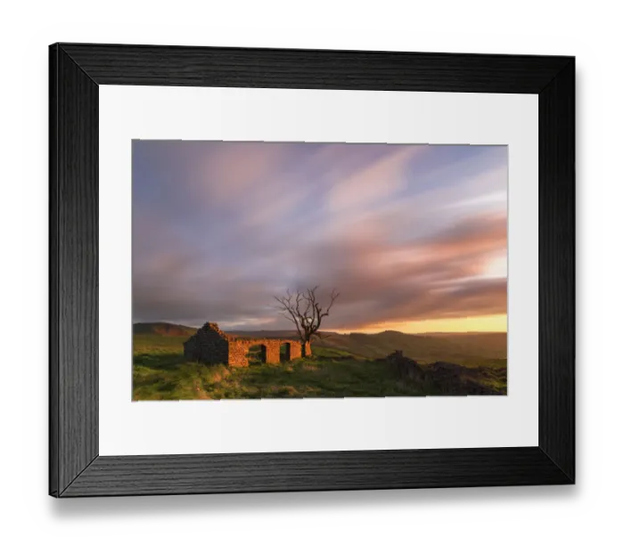Framed Print : Abondoned cottage in ruin at sunrise. English Peak District. UK Framed Print : Abondoned cottage in ruin at sunrise. English Peak District. UK