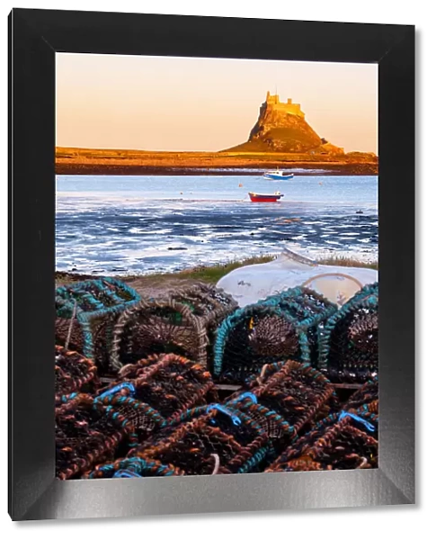 Lindisfarne Castle with Crab traps. Northumberland. UK. Europe