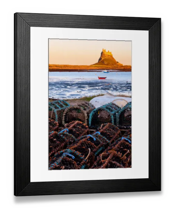 Framed Print : Lindisfarne Castle with Crab traps. Northumberland. UK. Europe Framed Print : Lindisfarne Castle with Crab traps. Northumberland. UK. Europe