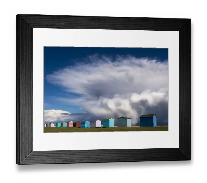 Framed Print : Beach huts and Storm katie Framed Print : Beach huts and Storm katie