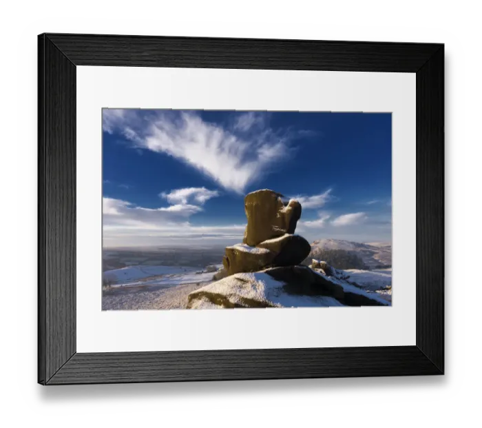 Framed Print : Loaf and Cheese rock in the snow on Ramshaw Rocks. located between Buxton and Leek in the Peak District Framed Print : Loaf and Cheese rock in the snow on Ramshaw Rocks. located between Buxton and Leek in the Peak District