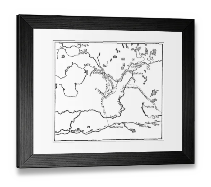 Framed Print : Antique Map of the North-West Rebellion in Saskatchewan, Canada - 19th Century Framed Print : Antique Map of the North-West Rebellion in Saskatchewan, Canada - 19th Century