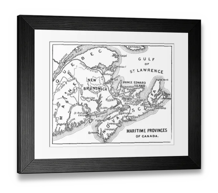 Framed Print : Antique Map of Maritime Provinces of Canada - 19th Century Framed Print : Antique Map of Maritime Provinces of Canada - 19th Century
