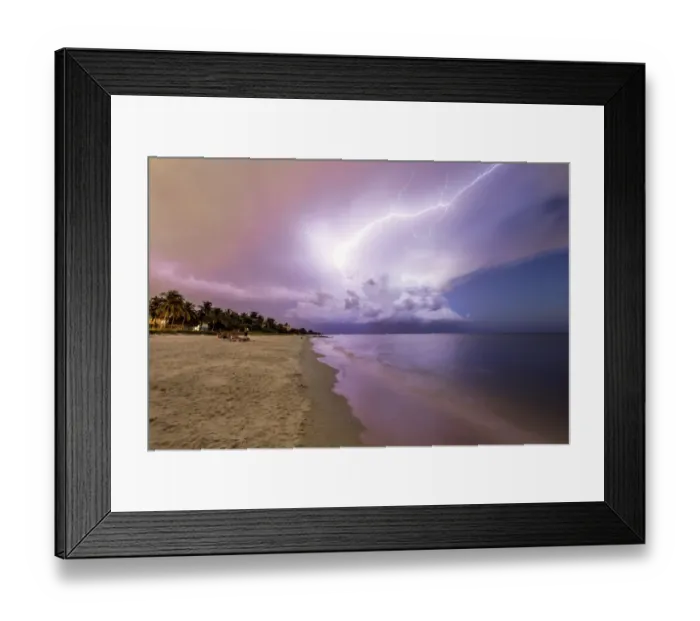 Framed Print : Amazing lightning storm sunset and calmed ocean, at Naples beach, Florida, USA