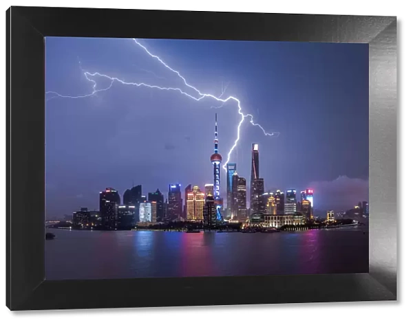 night view of Shanghai Lujiazui buildings with lightning