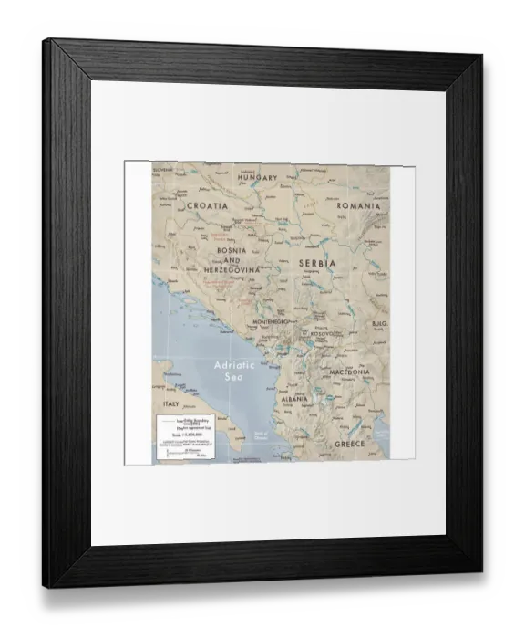 Framed Print : Physical map of the Central Balkan Region Framed Print : Physical map of the Central Balkan Region