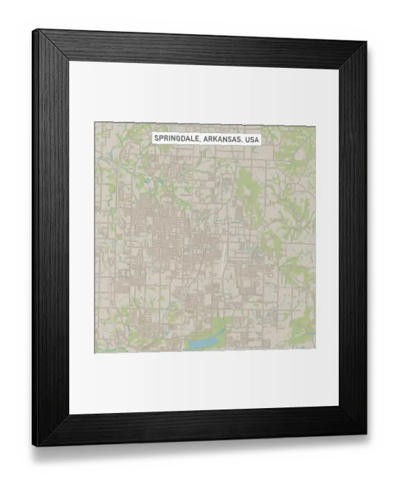 Framed Print : Springdale Arkansas US City Street Map Framed Print : Springdale Arkansas US City Street Map