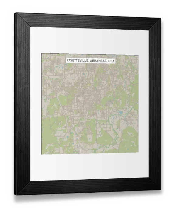 Framed Print : Fayetteville Arkansas US City Street Map Framed Print : Fayetteville Arkansas US City Street Map