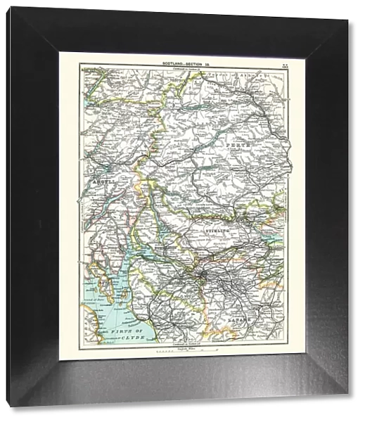 Antique map, Scotland, Glasgow, Perth, Argyll, Lanark, 19th Century