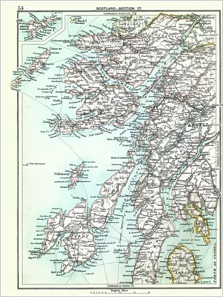 Antique map, Scotland, Jura, Mull, Argyll, Islay 19th Century