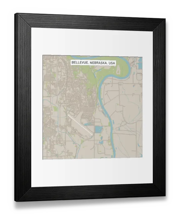 Framed Print : Bellevue Nebraska US City Street Map Framed Print : Bellevue Nebraska US City Street Map