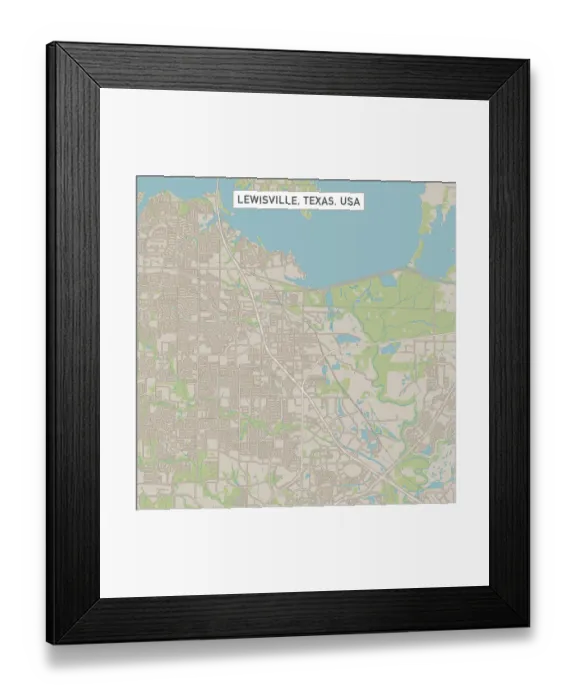 Framed Print : Lewisville Texas US City Street Map Framed Print : Lewisville Texas US City Street Map