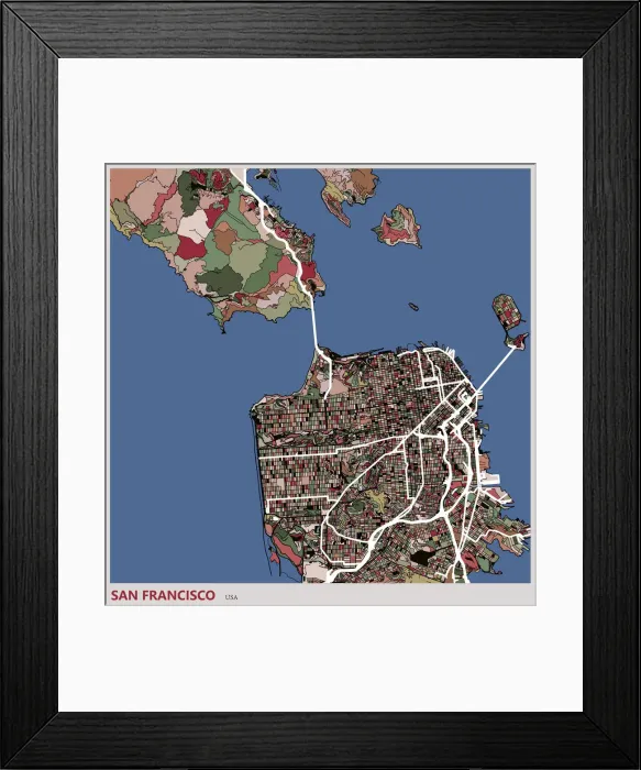 Framed Print : art illustration of San francisco city map Framed Print : art illustration of San francisco city map