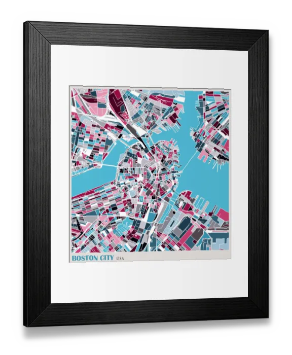 Framed Print : art illustration of boston city map Framed Print : art illustration of boston city map