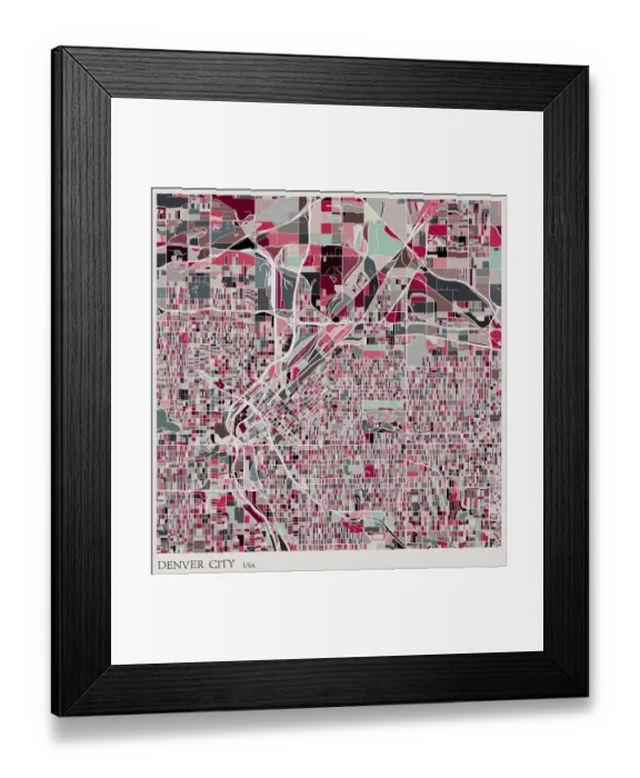 Framed Print : art illustration of Denver city map Framed Print : art illustration of Denver city map