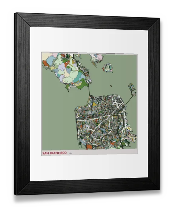 Framed Print : San francisco city art illustration map Framed Print : San francisco city art illustration map