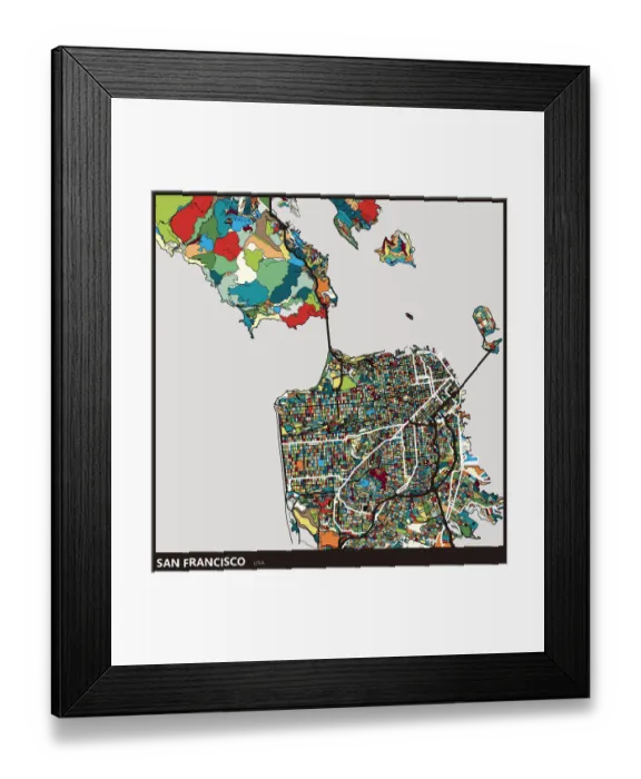 Framed Print : art illustration of San francisco city map Framed Print : art illustration of San francisco city map