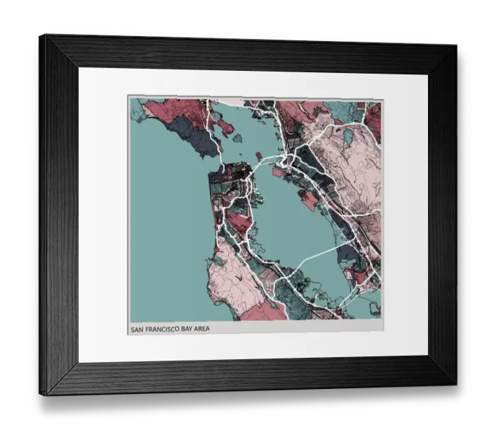 Framed Print : art illustration background, san francisco bay area map